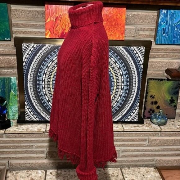 Chelsea Studio Red Chunky Knit Oversized Pullover Sweater Fringe Medium - Picture 4 of 9